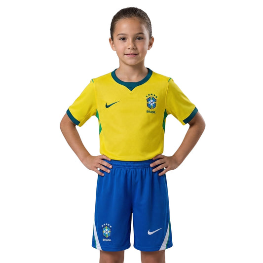 Brazil Home World Cup I - Women's Jersey 2026 - Kids Kit - front view