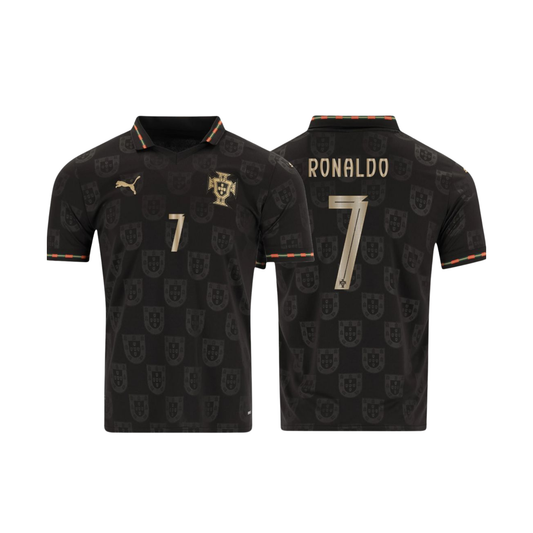 Portugal World Cup Black Panther #7 Ronaldo Jersey - Fan - front view