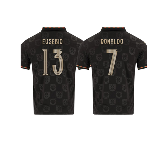 Portugal World Cup Black Panther #13 Eusebio and #7 R Jersey - front view